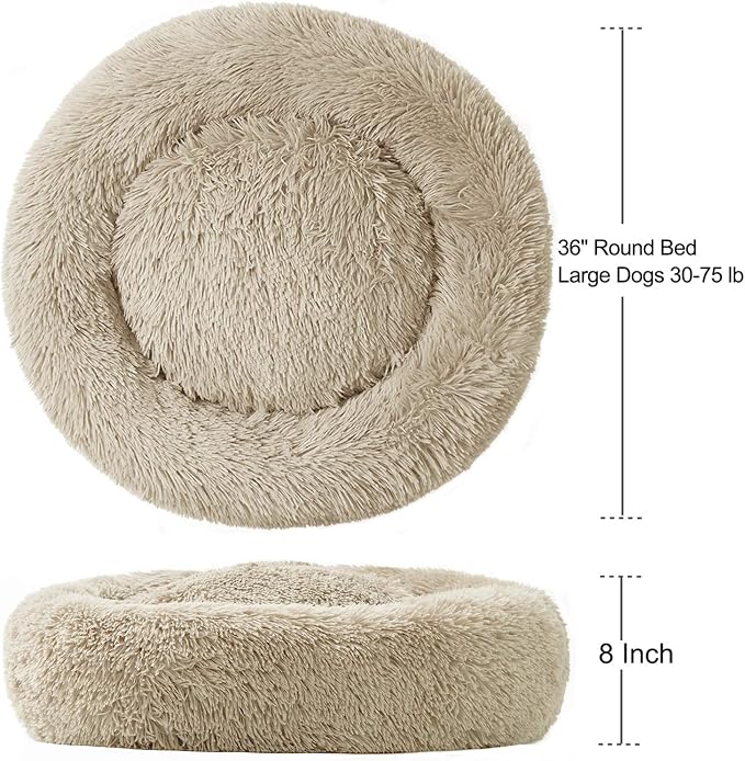 Washable Dog Round Bed Large, Donut Dog Bed Large Dog, Comfy Dog Calming Cuddler Bed