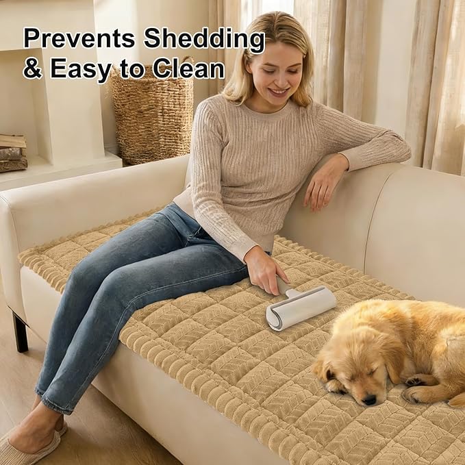 Smiry Couch Cover for Dogs, Non Slip Fuzzy Pet Sofa Covers Washable for 3 Cushion Couch, Soft Thick Furniture Protector for Cats Dogs, Against Fur, Dirt, Scratch Resistant (Camel, 27.6"x88")