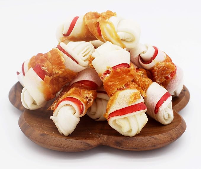 Chicken Wrapped Rawhide Bones, 2.5 Inch Mini Knots Dog Treats, High Protein 65% Puppy Chews and Satisfying Rewards for All Breeds, 16 Ounces