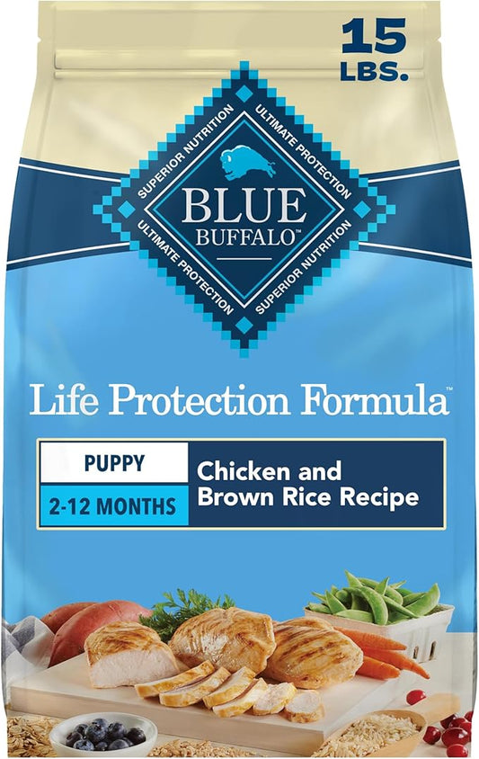 Blue Buffalo Life Protection Formula Chicken & Brown Rice Puppy Dry Dog Food with DHA & ARA, Supports Immunity with Antioxidant-Rich LifeSource Bits, Promotes Healthy Muscles & Strong Bones, 15 lbs.