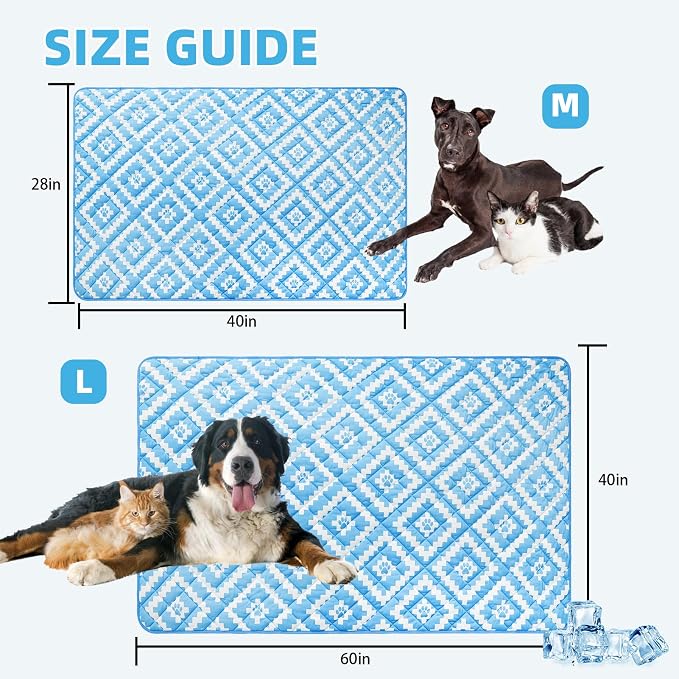 PUPTECK Dog Cooling Mat for Medium Large Dogs, Blanket for Kennels Crate Floor, Pets Cooling Pad, Dog Cat Summer Sleeping Outside, Blue Paw X-Large 40"x60"