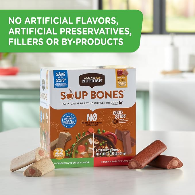 Nutrish Rachael Ray Soup Bones Long Lasting Dog Chews Variety Pack, 22 Count (Pack of 2)