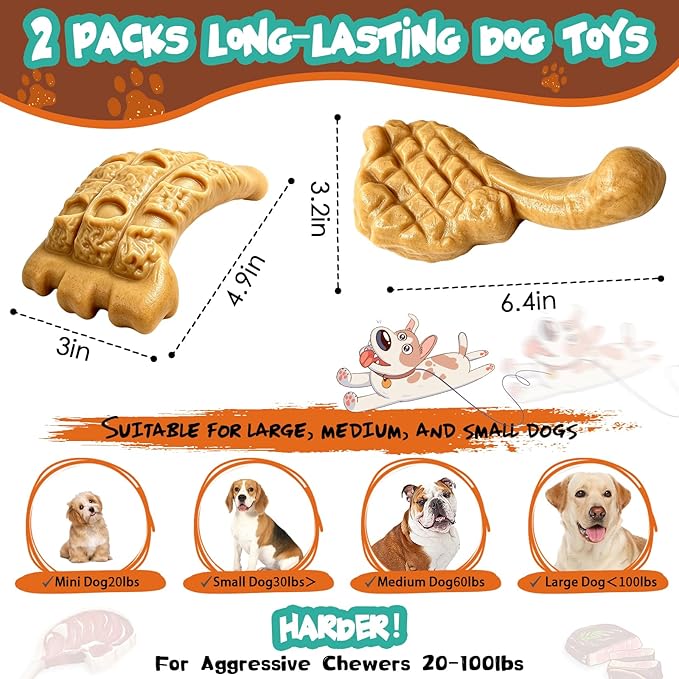 Fuufome Dog Chew Toys, 2 Pack | Aggressive Chewers, Indestructible, Large Breed Dogs, Tough Nylon Teething Toy