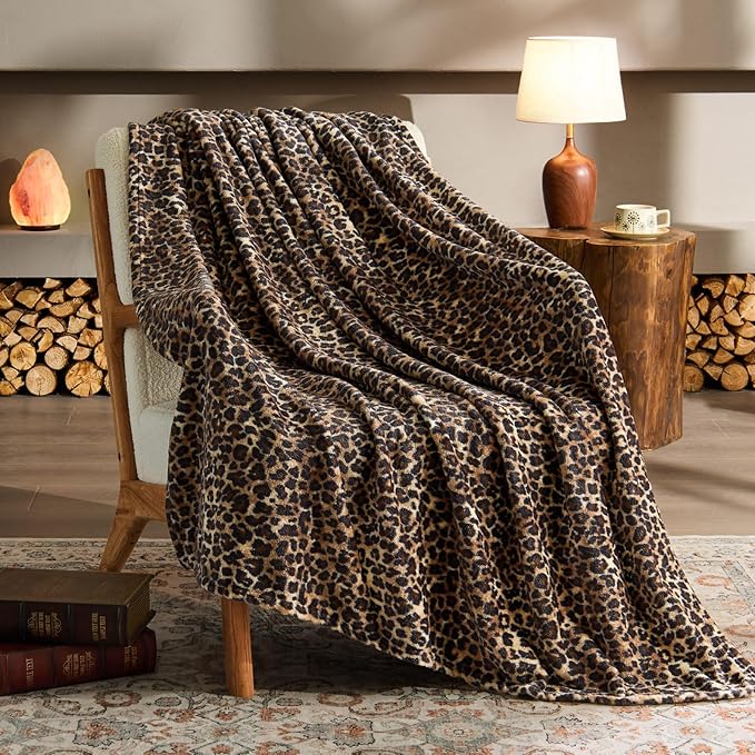 BEDELITE Fleece Blanket for Couch & Bed, Luxury Cheetah Plush Cozy Fuzzy Blanket, Leopard Print Throw 50"x 60", Dark Brown