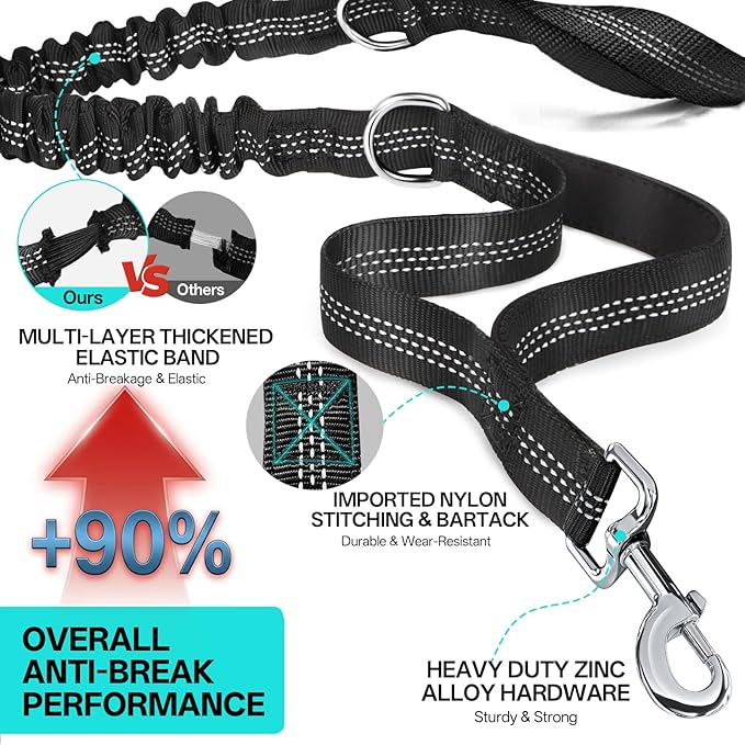 Hands Free Double Dog Leash for Two Dogs,240LB Heavy Duty Retractable with Partitioned Pouch Adjustable Waist for Walking Running Jogging Hiking Biking Training for Medium/Large(Not for＜25LBS)