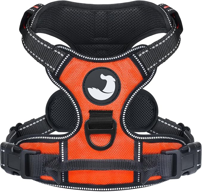Joytale No Pull Dog Harness Medium Sized Dog, Reflective Pet Vest with Front Clip, Adjustable Soft Padded Harnesses with Easy Control Handle for Training and Walking, Orange, M