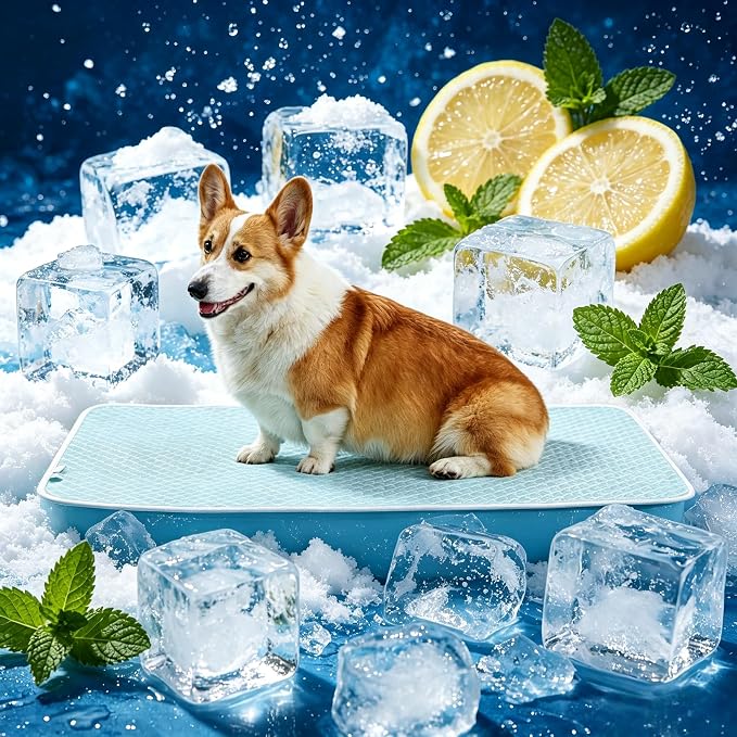 Dog Cooling Mat Q-Max>0.5 Self Cooling Crate Pad for Bed, Floor, Car Travel Indoor Outdoor Summer Use Breathable Portable Washable Pet Cooling Mat with Arc-Chill Fabric Light Blue 36" x 24"
