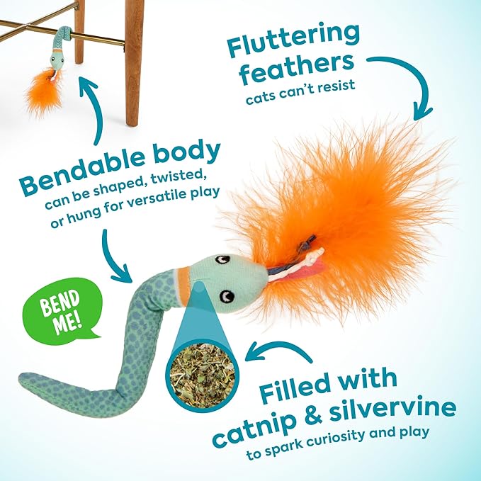 Instincts by SmartyKat HappyNip Tricky Twister Bendable Snake Plush Cat Toy, Contains Catnip & Silvervine - Blue, One Size