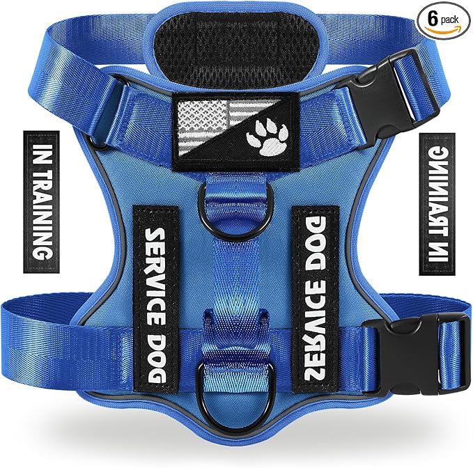 Service Dog Harness, Reflective Dog Vest Harness with 5 PCS Patches, Adjustable Soft Oxford Pet Harness, Inner Layer Mesh, Easy to Control for Small Medium Large Dogs