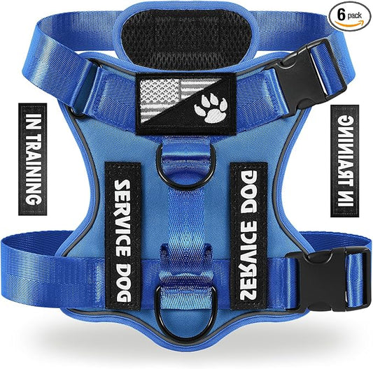 Service Dog Harness, Reflective Dog Vest Harness with 5 PCS Patches, Adjustable Soft Oxford Pet Harness, Inner Layer Mesh, Easy to Control for Small Medium Large Dogs
