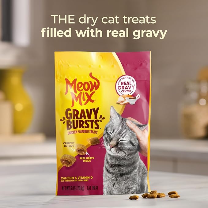 Meow Mix Gravy Bursts Chicken Flavored Cat Treats, 6.3 Oz. Bags (Pack of 5)