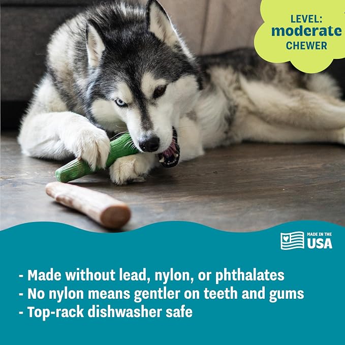Dogwood Breath Dog Chew Toy – Real-Wood Blend, Moderate Chewers, Large, 8", 2-Pack (Natural & Mint Flavors)