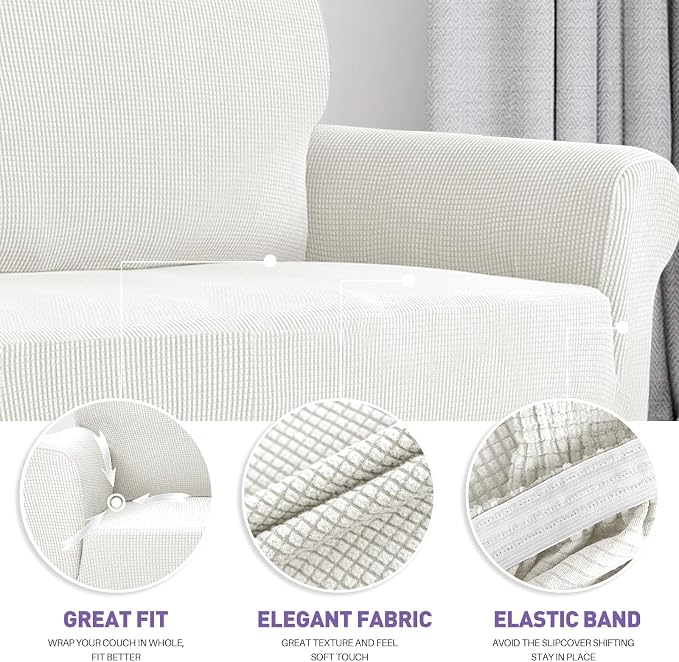 ZNSAYOTX Super Stretch Couch Cover (72"-92") Universal Sofa Covers with Elastic Bottom, Dog Cat Pets Friendly Washable Furniture Protector Fitted Sofa Slipcovers Stay in Place (White, Sofa)