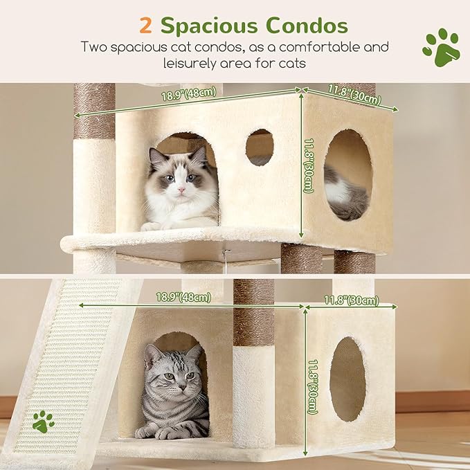 Globlazer Heavy Duty Cat Tree, 73inch Sturdy Cat Tower with Scratching Post for Indoor Multiple Cats, Maine Coon Cat Tree with Cat Perch, Basket, Cat Condo for Adult Cats Kittens, F73C, Beige