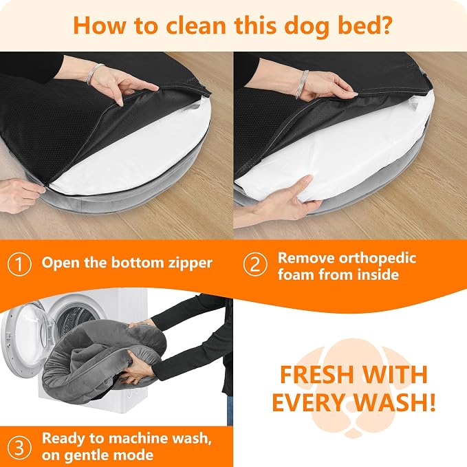 Dwanton Orthopedic Dog Bed for Extra Extra Large Dogs with Gel Memory Foam, Waterproof Dog Sofa, Washable Pet Bed with Four Sided Bolster Cushion, Removable Cover & Non-Slip Bottom, 48", Medium Grey