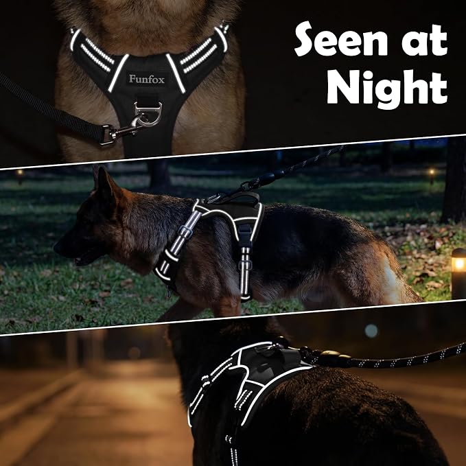 Funfox Dog Harness Small Sized Dog, Vertical Handle Easy Control, No Pull Pet Vest Adjustable with 2 Leash Clips, Soft Material, Reflective Safe Night Walking for Small Medium Large Breed, Black, S