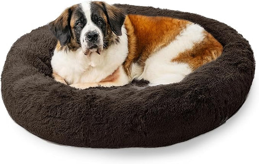 Best Friends by Sheri The Original Calming Donut Dog Bed for Extra-Large Dogs up to 150 lbs, Shag Faux Fur, Dark Brown, 45" x 45"