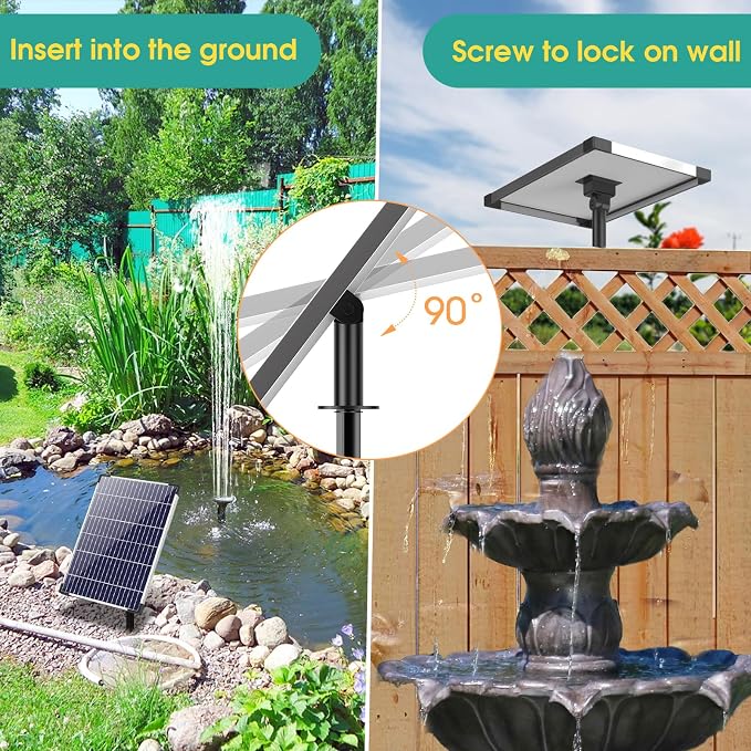 Antfraer 12W Solar Fountain Pump, Solar Pond Pump 160GPH Adjustable Flow with 16.5Ft Cord & 6.6Ft Tubing for Ponds, Wildlife Gardens, Bird Baths & DIY Water Features