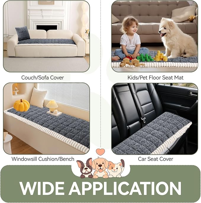 OTOB Couch Covers for 3 Cushion Sofa Pet Friendly Washable, All Seasons Non Slip Plush Fuzzy Sofa Covers, Geometric Jacquard Soft Cozy Dog Bed Mat Sofa Slipcovers Protector (Dark Gray, 27.6" x 82.7")