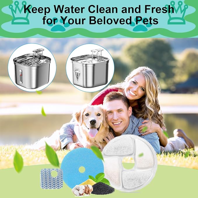 Cat Water Fountain Filter,Cat Fountain Filters Replacement for Square 2.2L/73oz Stainless Steel Pet Water Fountain,5 Pack Pet Fountain Filter Replacement