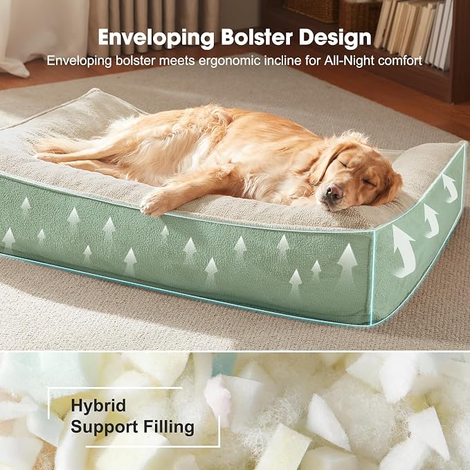 FURTIME Orthopedic Dog Bed Medium Size Dog, Extra Thick Supportive Comfort Pet Sofa, Ergonomic Slant Dog Couch Bed with Removable Washable Cover, Ultra Soft Surface & Non-Slip Bottom, Beige, 35"