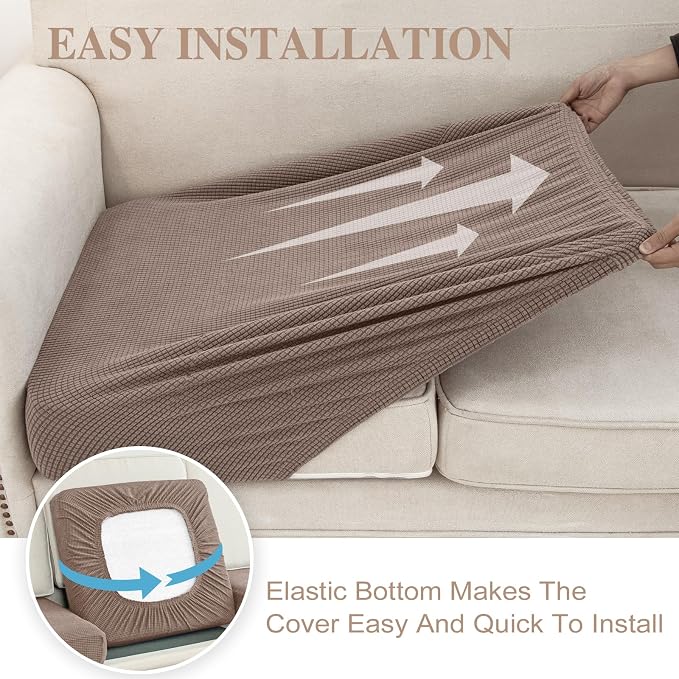 LA MEACK Couch Cushion Cover Chaise Lounge Cover Washable Separate Seat Chaise Couch Cover Stretch Sectional Sofa Slipcover(1 Piece for Chaise or Sofa 3-Seater, Khaki)