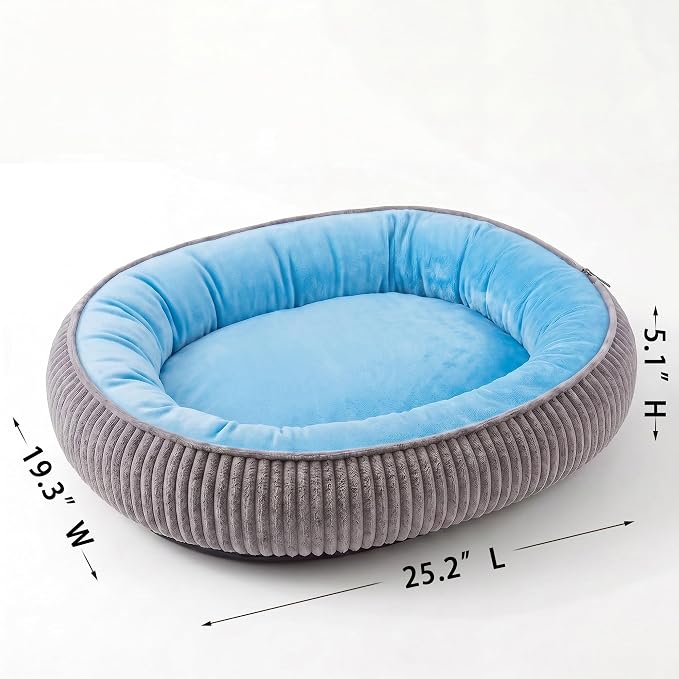 Calming Dog Bed for Medium Dogs 26"x19" - Orthopedic Washable Pet Bed with Anti-Slip Bottom, Indoor Soft Cat Bed with Removable Cover (Sky Blue)