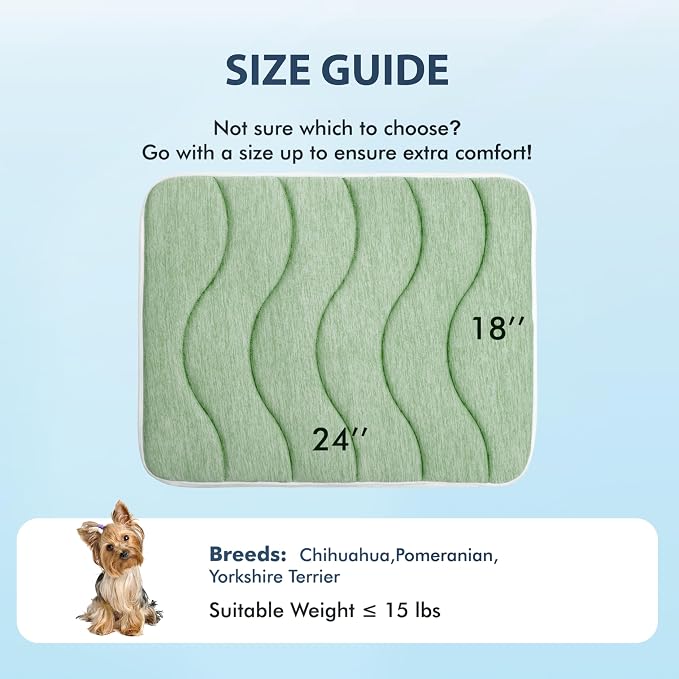 MICROCOSMOS 0.8" Thick Cooling Dog Foam Pad & Summer Pet Sleeping Mat, Machine Washable, Materials Safe, Portable Flat Pet Bed for Dogs.(Green, 24" x 18")