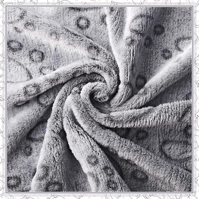 Tegeme 12 Pcs Pet Blankets 23 x 16 Inch Soft Fluffy Fleece Dog Cat Warm Paw Print Pattern Blankets Flannel Throw for Pets Dog Puppy Cat(Gray)