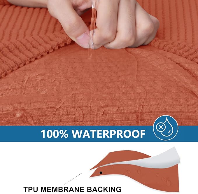 hyha Waterproof Couch Cushion Covers for Pets, Non Slip Sofa Seat Cover for Dogs Washable, Soft Thick Stretch Jacquard Fabric, Sofa Slipcovers with Elastic Bottom (1 Piece for Backrest M, Rust)