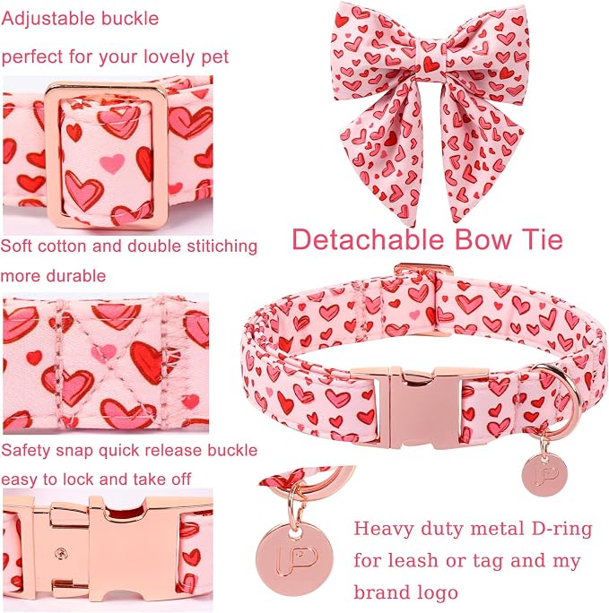 Valentine's Dog Collar & Bow Tie Set,UP URARA PUP Soft & Comfortable Pet Collar with Premium Plastic Buckle for Small, Medium, Large Dog,XL