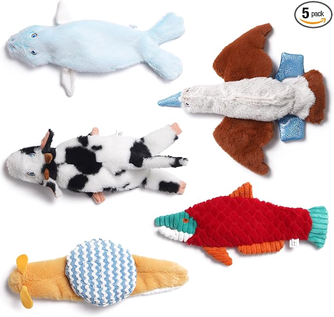 Nocciola Squeaky Dog Toys, 5-Pack Crinkle Plush Toys, No Stuffing Dog Toys for Small Medium Large Dogs, Boredom Relief