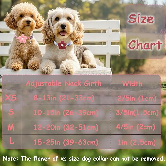 Small Dog Collar with Flower, Spring Dog Collar for Girl Dog Collars for Small Dogs Cute Dog Collar with Bell, Adjustable Length