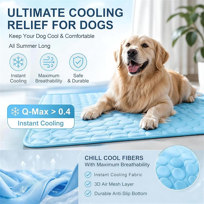 Cooling Mat for Dogs, 16"x12", Breathable Dog Cooling Mat with Q-Max>0.4 Chill Fiber, Washable Portable Dog Crate Pad for Indoor & Outdoor Summer Use, Blue