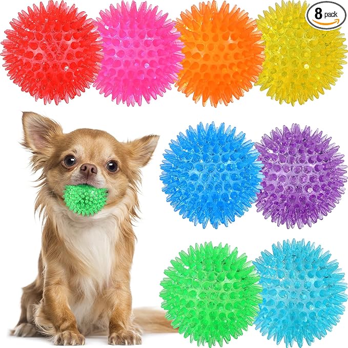 VITEVER 8 Colors 2.5” Squeaky Dog Toy Balls for Small Medium Dogs, Puppy Chew Toys for Teething, Spiky Balls for Small Dogs, Durable Toys for Teeth Cleaning and Training - Safe, BPA Free