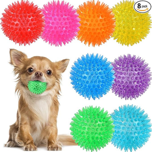 VITEVER 8 Colors 2.5” Squeaky Dog Toy Balls for Small Medium Dogs, Puppy Chew Toys for Teething, Spiky Balls for Small Dogs, Durable Toys for Teeth Cleaning and Training - Safe, BPA Free