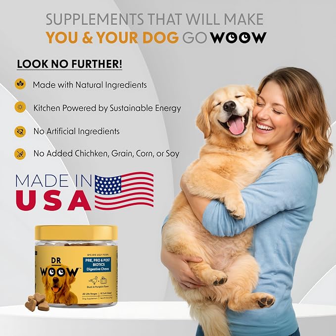 Probiotics Supplements for Dogs Soft Chews (90 CT) – Digestive Support + Gut Balance & Healthy Stool Support – Probiotics + Digestive Enzymes – Duck & Pumpkin Flavor – Made in USA