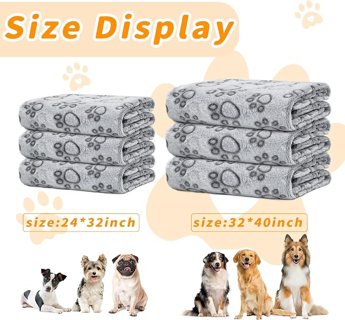 LOKOZ 1 Pack 3 Blankets Soft Fleece Dog Blanket for Puppies Small Dogs Kitten, Washable Flannel Cat Pet Blanket for Couches Bed, Cute Grey Paw Print Throw for Crate Carrier, 24"x32"