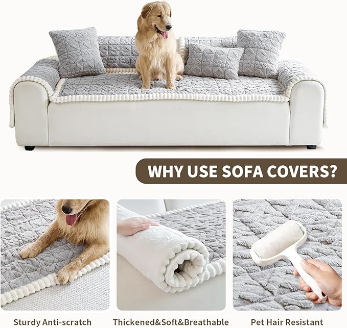 Fuzzy Couch Covers for Dogs, Non Slip Thick Dog Couch Cover Protector, Plush Pet Couch Covers for Sofa Washable, Soft Sofa Cushion Slipcovers Pet Friendly(1PC, Light Grey, 27.6”x70.9”)