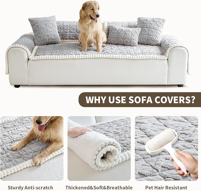 Fuzzy Couch Covers for Dogs, Non Slip Thick Dog Couch Cover Protector, Plush Pet Couch Covers for Sofa Washable, Soft Sofa Cushion Slipcovers Pet Friendly(1PC, Light Grey, 27.6”x59.1”)