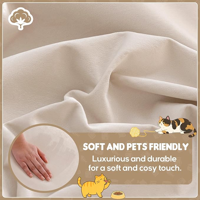 Loiion Velvet Sofa Cover, Ultra Soft Waterproof Non-Slip Couch Cover for Pets, Cat-Scratch Resistant Couch Cover, Pet & Kid Proof Scratch & Hair Resistant Washable Furniture Protector 134"X91" Beige