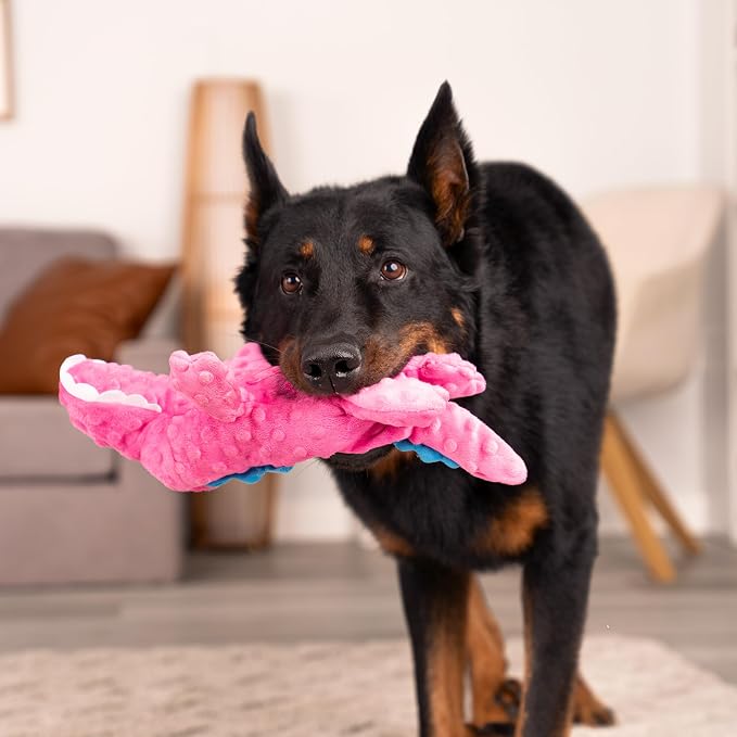 goDog Gators Squeaky Plush Dog Toy with Chew Guard Technology, Durable Fabric & Squeaker for Active Play, Pink, Large