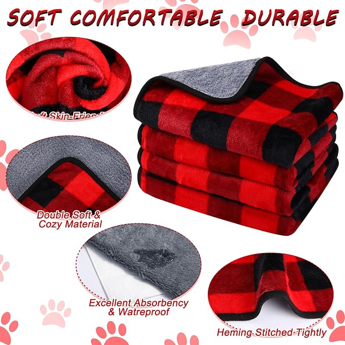 Reginary 4 Pcs Waterproof Guinea Pig Blankets Washable Small Animal Fleece Bedding Absorbent Guinea Pig Cage Liners Reusable Training Pee Pad Pet Sleep Mat for Hamster(Plaid,24 x 16 Inch)