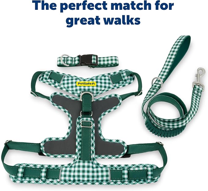 PetSafe Easy Walk Comfort No-Pull Dog Harness Padding - Better Walks on 1st Use - 5 Points of Adjustment Small, Green Gingham