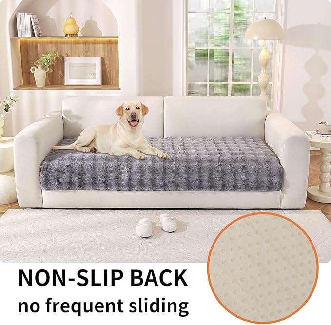 Waterproof Dog Bed Cover Non Slip Couch Covers for Dogs Washable Soft Faux Fur Sofa Cover Couch Covers for 3 Cushion Couch Sofa Pet Friendly (Grey)