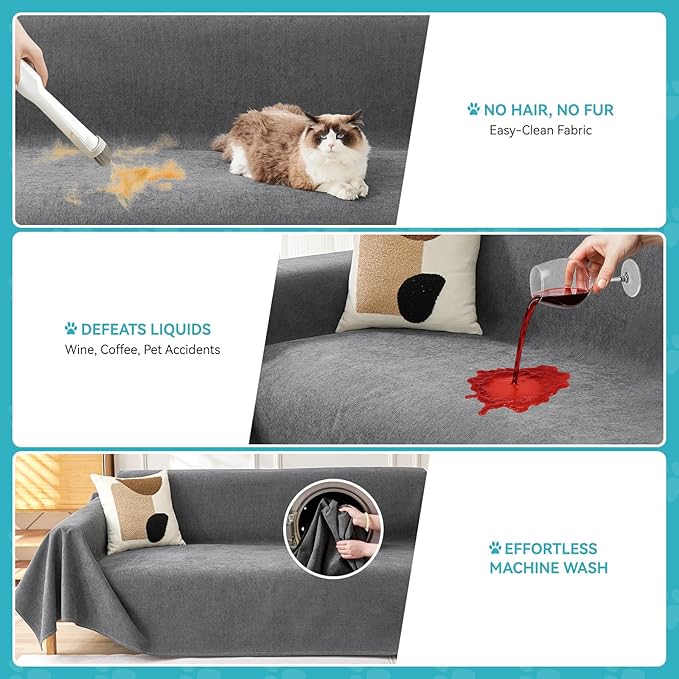 Warmstar Couch Protector from Cat Claws, Waterproof Couch Cover Anti Slip,Couch Cover 3 Cushion Sofa Washable,Anti-Scratch Pet Sofa Cover Heavy Duty,71"X118", Dark Grey