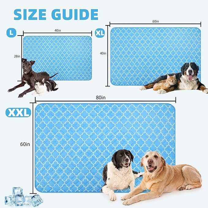 PUPTECK Dog Cooling Mat Pad for Medium Large Dogs, Cooling Blanket for Kennels Crate Floor, Dog Cat Summer Sleeping Bed Outside, Washable & Portable, XX-Large 60"x80"