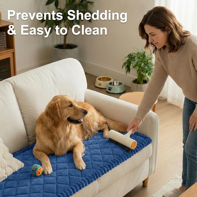 Smiry Couch Cover for Dogs, Non Slip Washable Pet Sofa Protector for Large Dogs, Cats, Fuzzy Plush Sofa Covers for 2 Cushion Couch, Against Fur, Dirt & Scratch Resistant, Navy, 27.6"×59"