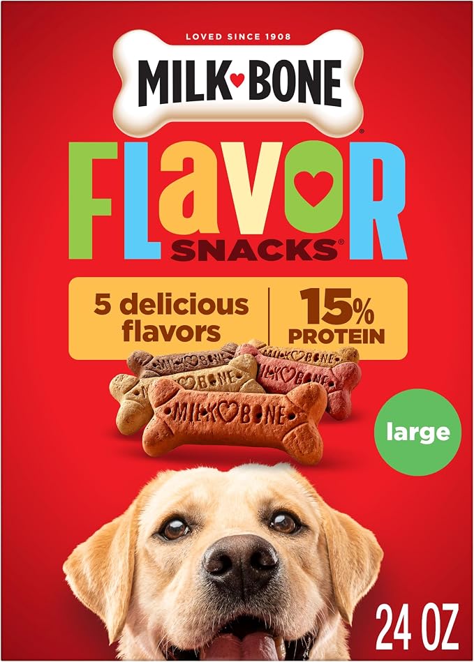 Milk-Bone Flavor Snacks Large Dog Biscuits, Flavored Crunchy Dog Treats, 24 Oz. Box