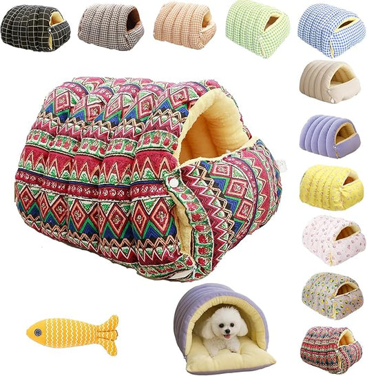 Cozy Monster Cat Bed, Niopets Cave Style Pet Bed, Warm Cats Tent Nest for Sleeping & Lounging, Removable and Washable Winter Closed-Off Cat Bed, Cute House for Small Dogs and Pets (F, Large)